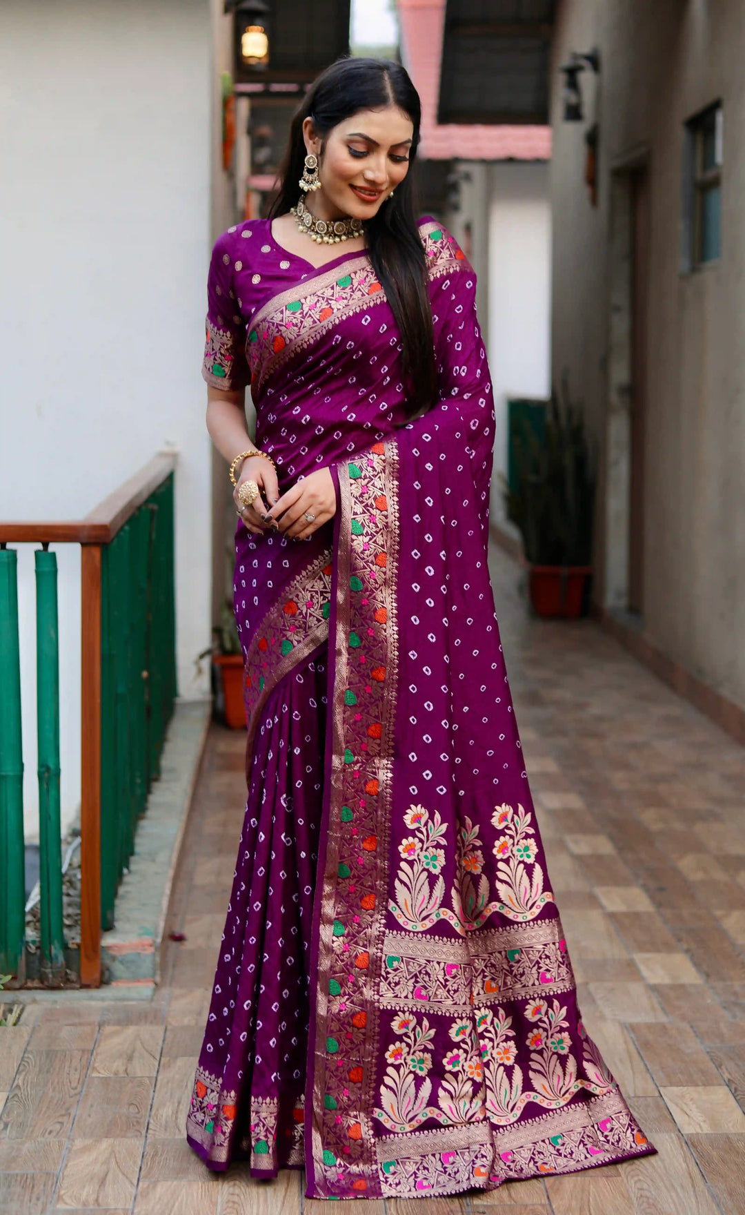 Elegant Paithani Silk Saree | Bandhani Printed & Woven Pallu Border