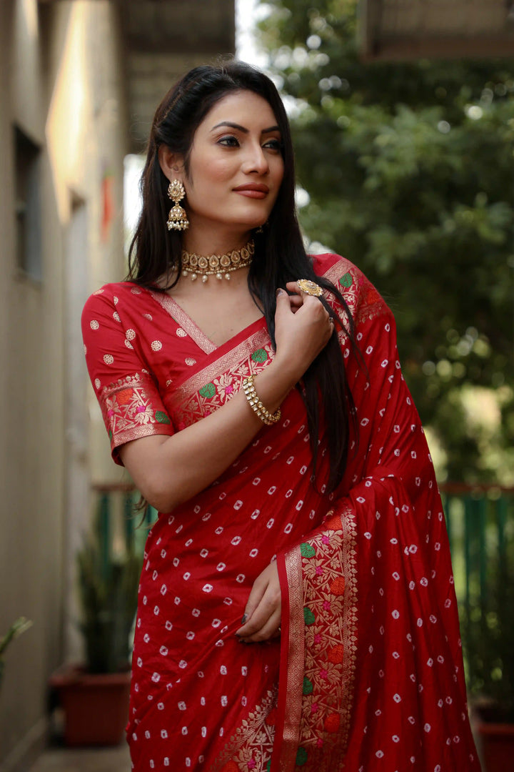 Elegant Paithani Silk Saree | Bandhani Printed & Woven Pallu Border