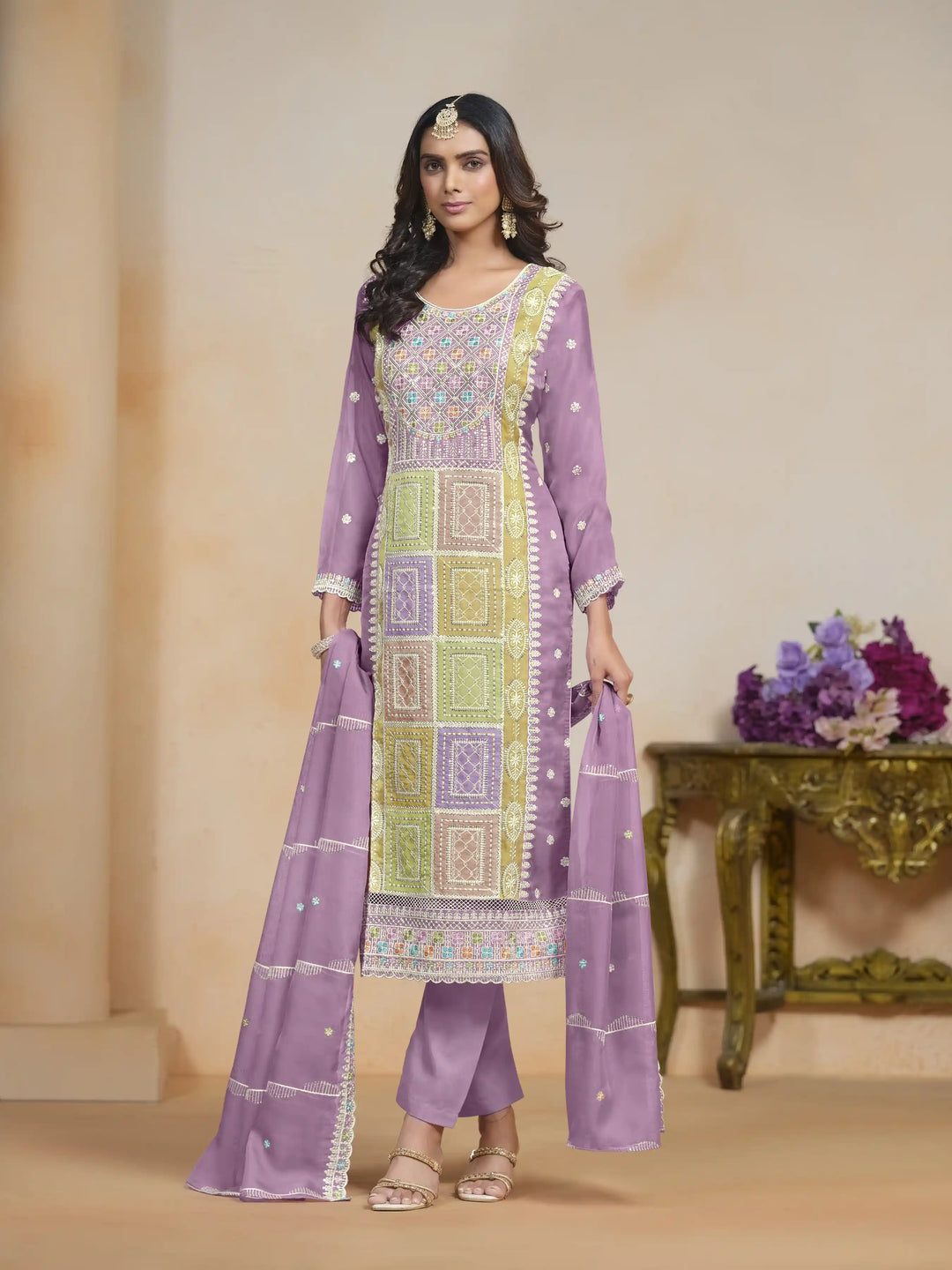 Elegant Embroidered Organza Salwar Kameez with Santoon Bottom | Festive Wear