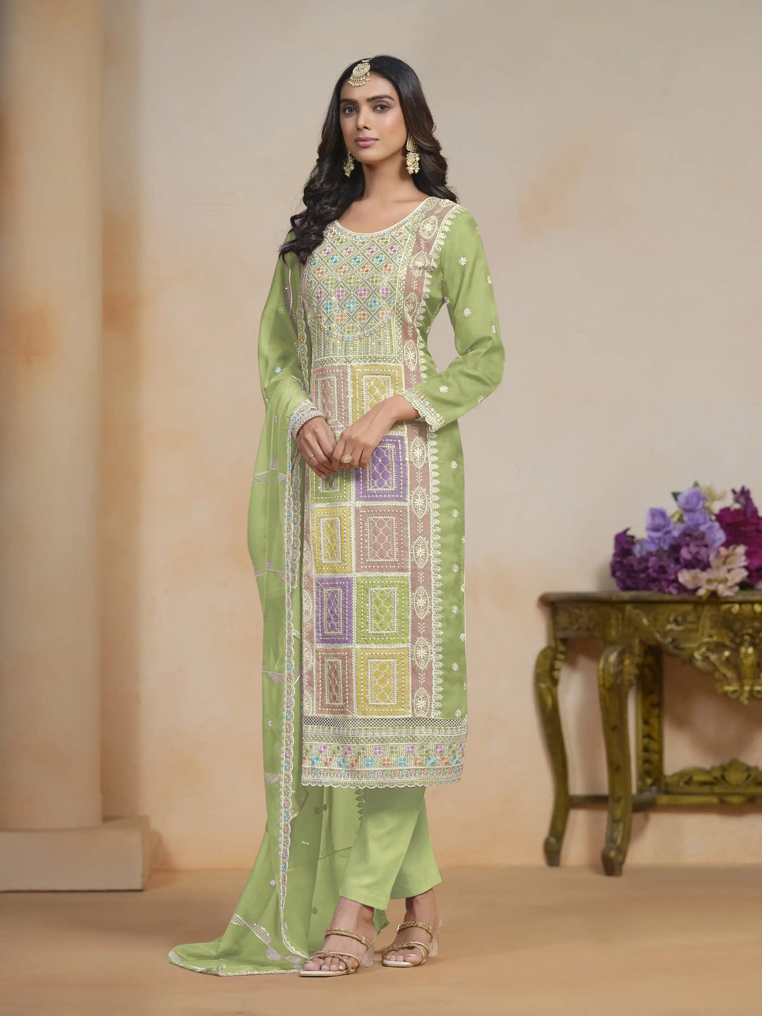 Elegant Embroidered Organza Salwar Kameez with Santoon Bottom | Festive Wear