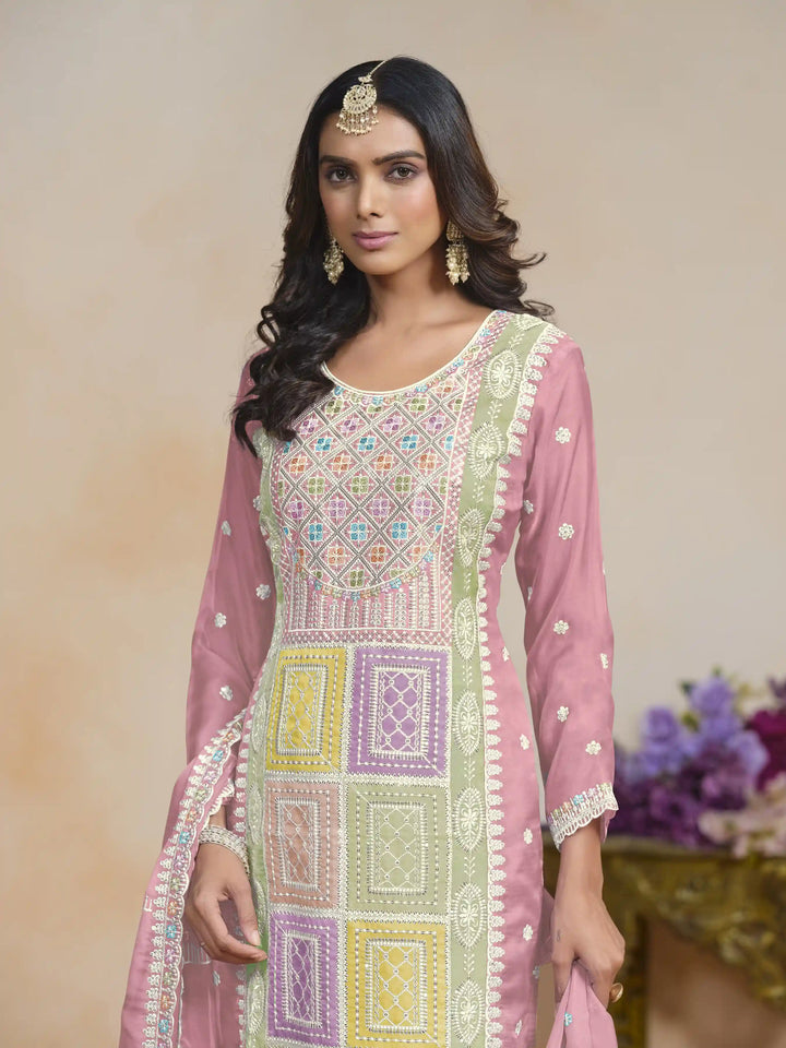 Elegant Embroidered Organza Salwar Kameez with Santoon Bottom | Festive Wear