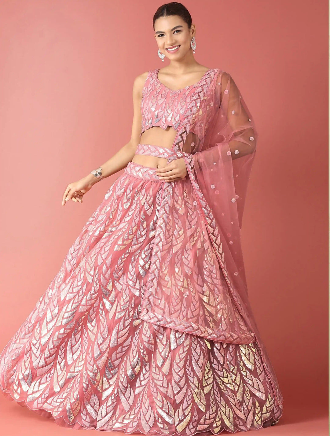 Designer Soft-Net Lehenga | Sequence Embroidery for Weddings & Events
