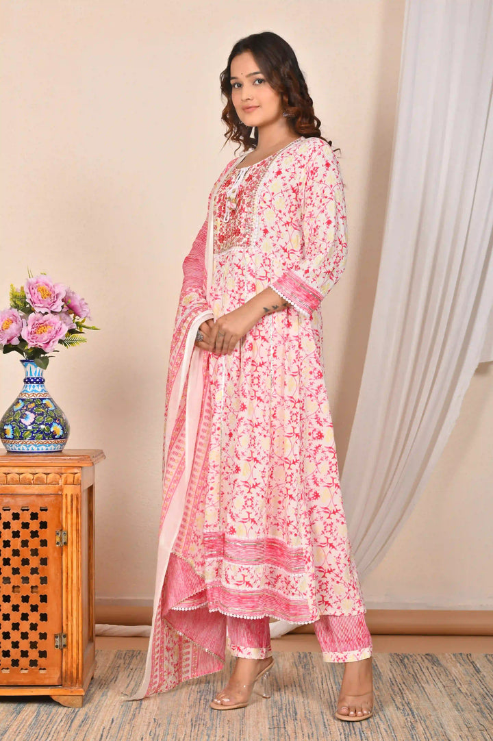Pink Rayon Cotton Salwar Kameez | Floral Print with Matching Dupatta