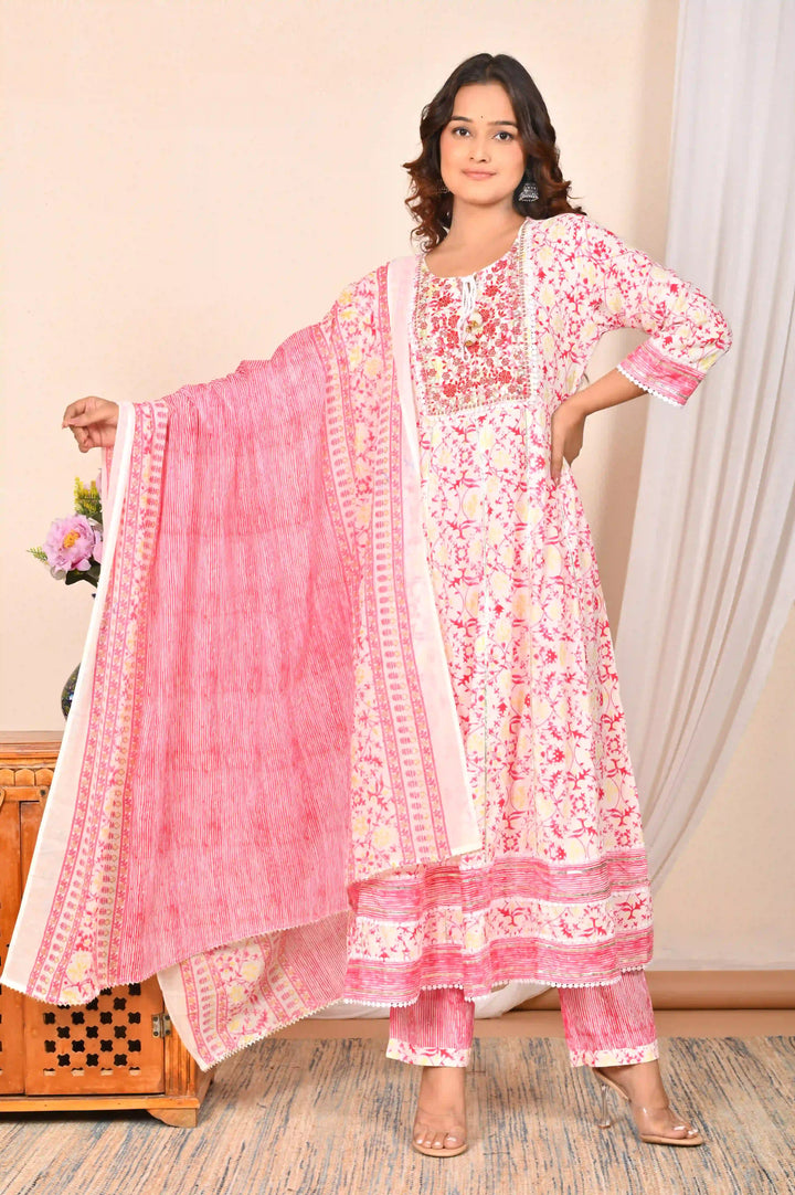 Pink Rayon Cotton Salwar Kameez | Floral Print with Matching Dupatta