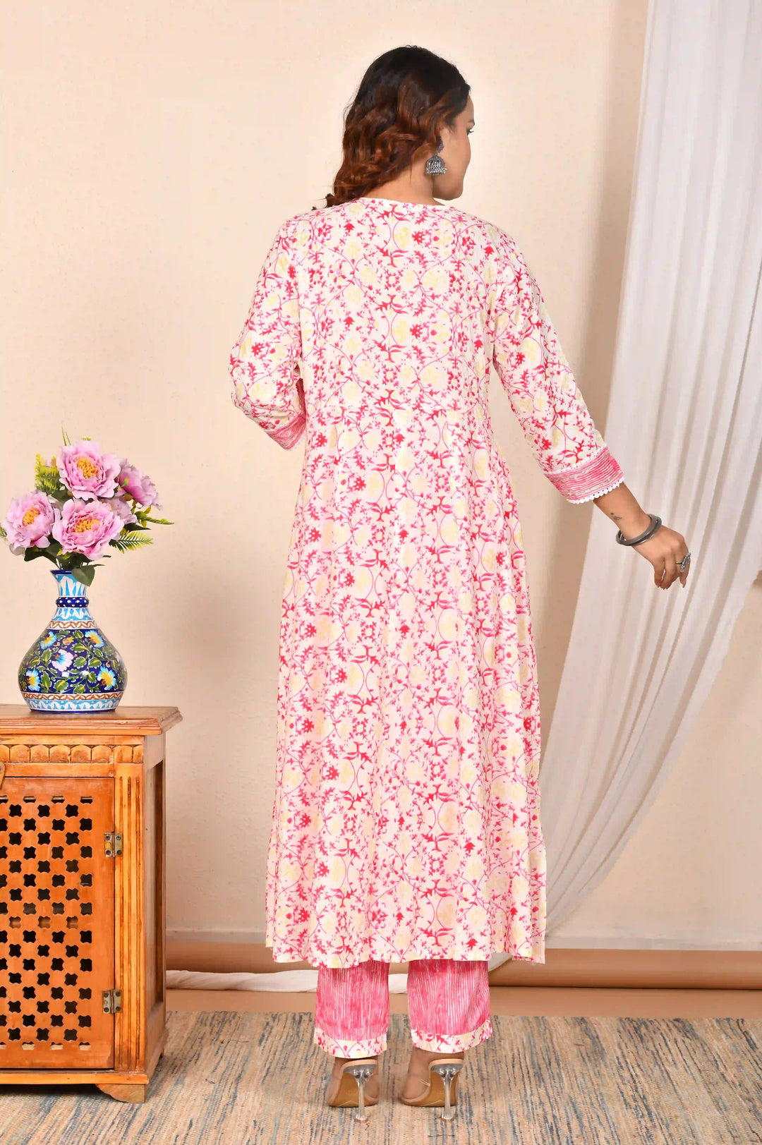 Pink Rayon Cotton Salwar Kameez | Floral Print with Matching Dupatta