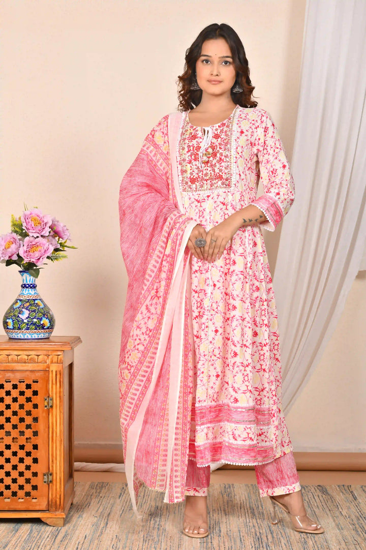 Pink Rayon Cotton Salwar Kameez | Floral Print with Matching Dupatta