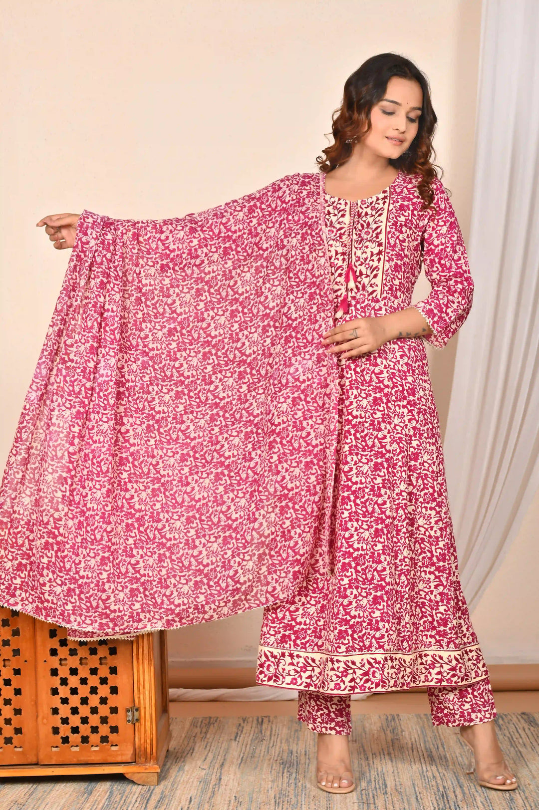 Graceful Maroon Ethnic Suit | Soft Rayon Cotton & Floral Detailing