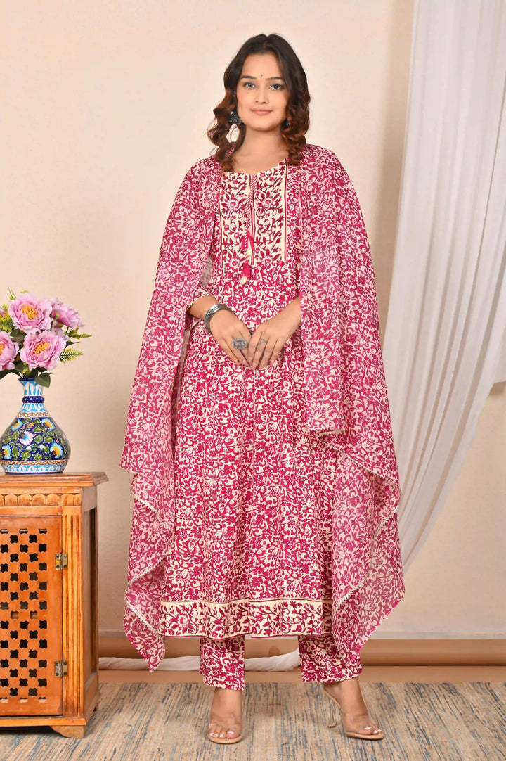 Graceful Maroon Ethnic Suit | Soft Rayon Cotton & Floral Detailing