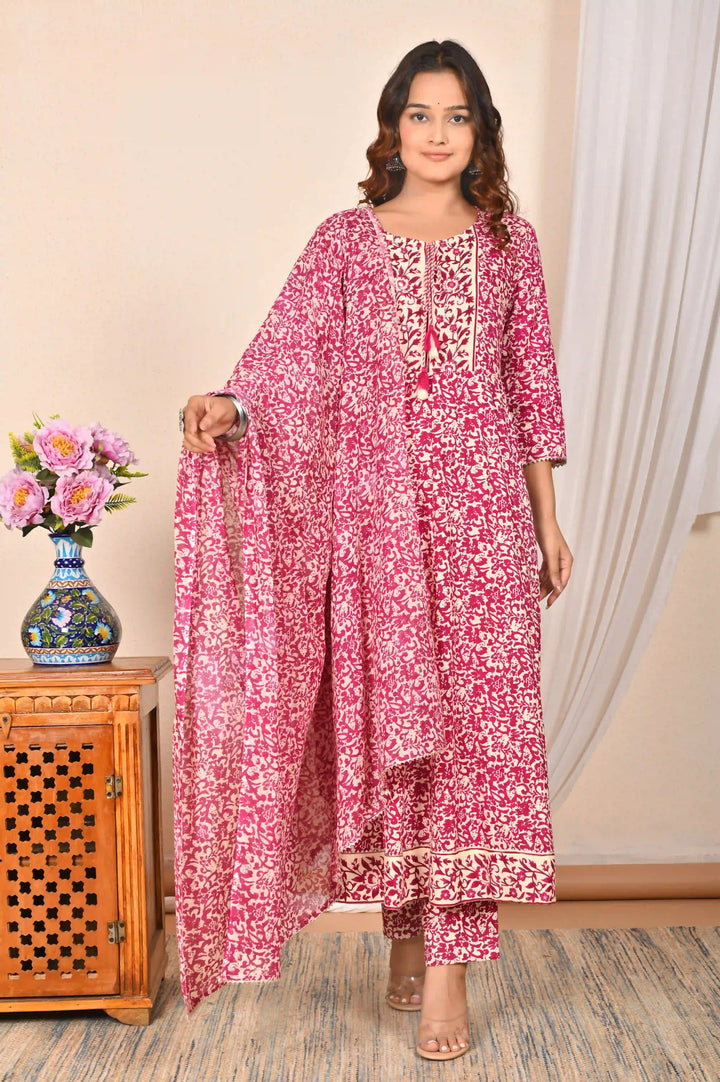 Graceful Maroon Ethnic Suit | Soft Rayon Cotton & Floral Detailing