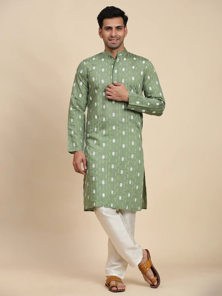Festive Wear Kurta Pajama | Viscose Rayon Kurta with Art Silk Pajama & Embroidery