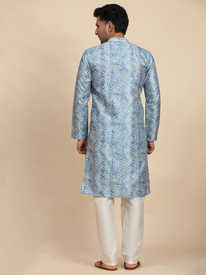 Viscose Rayon Kurta | Light Blue Printed Design for Men