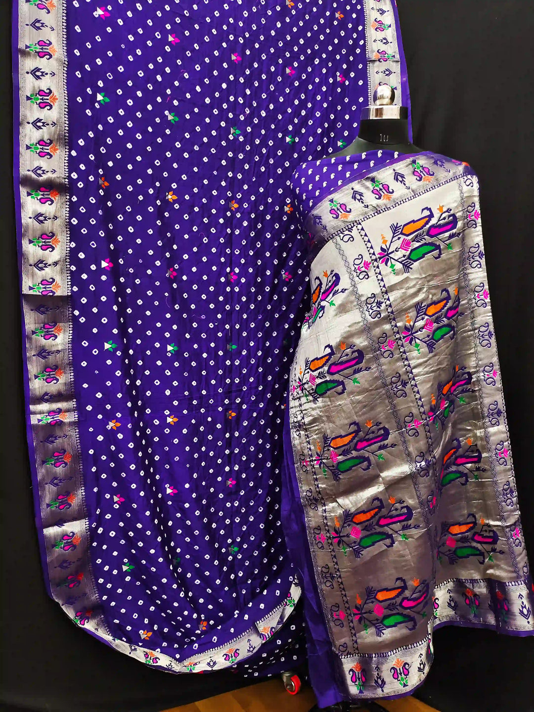 Designer Dola Silk Saree | Beautified with Wevon Paithani Designer, Bandhej Printed Work
