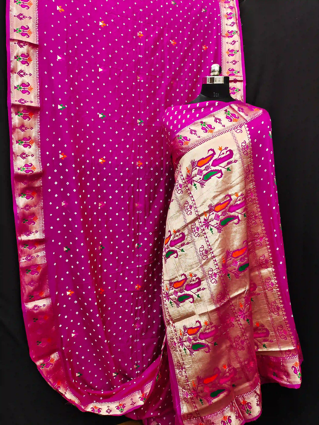 Designer Dola Silk Saree | Beautified with Wevon Paithani Designer, Bandhej Printed Work