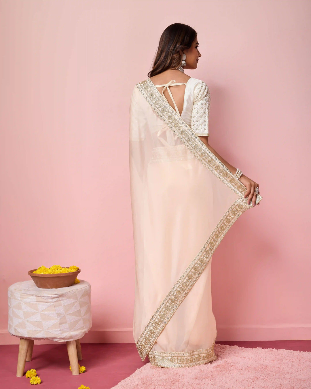 Elegant Organza Saree | Perfect  Embroidery Work Border, Blouse Work