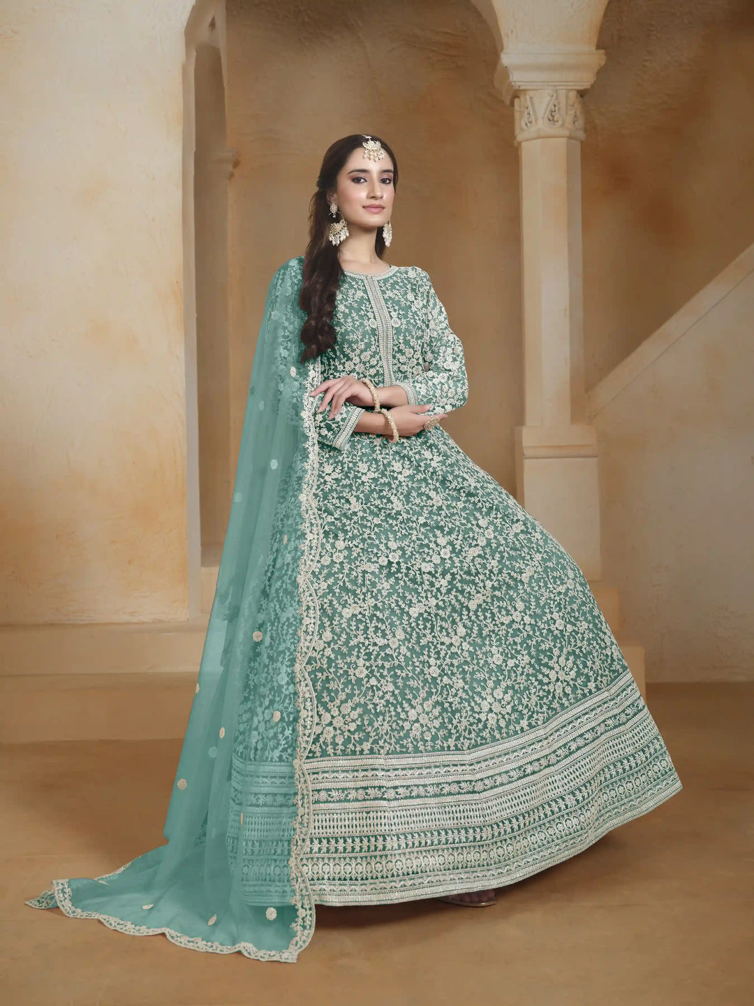 Stunning Designer Net Anarkali with Exquisite Embroidery | Perfect for Weddings & Festive Occasions