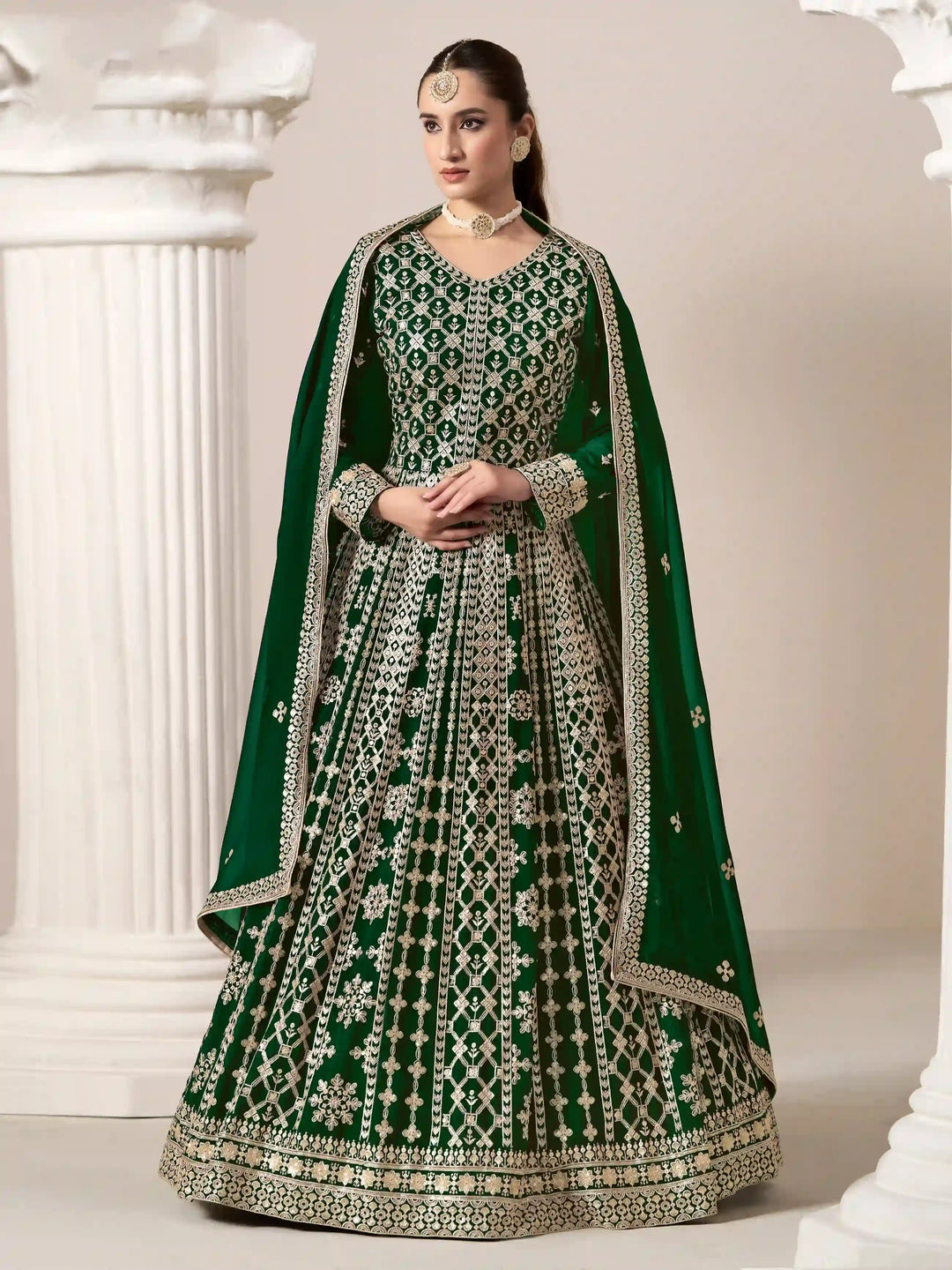Stylish Faux Georgette Anarkali Suit with Embroidery for Weddings
