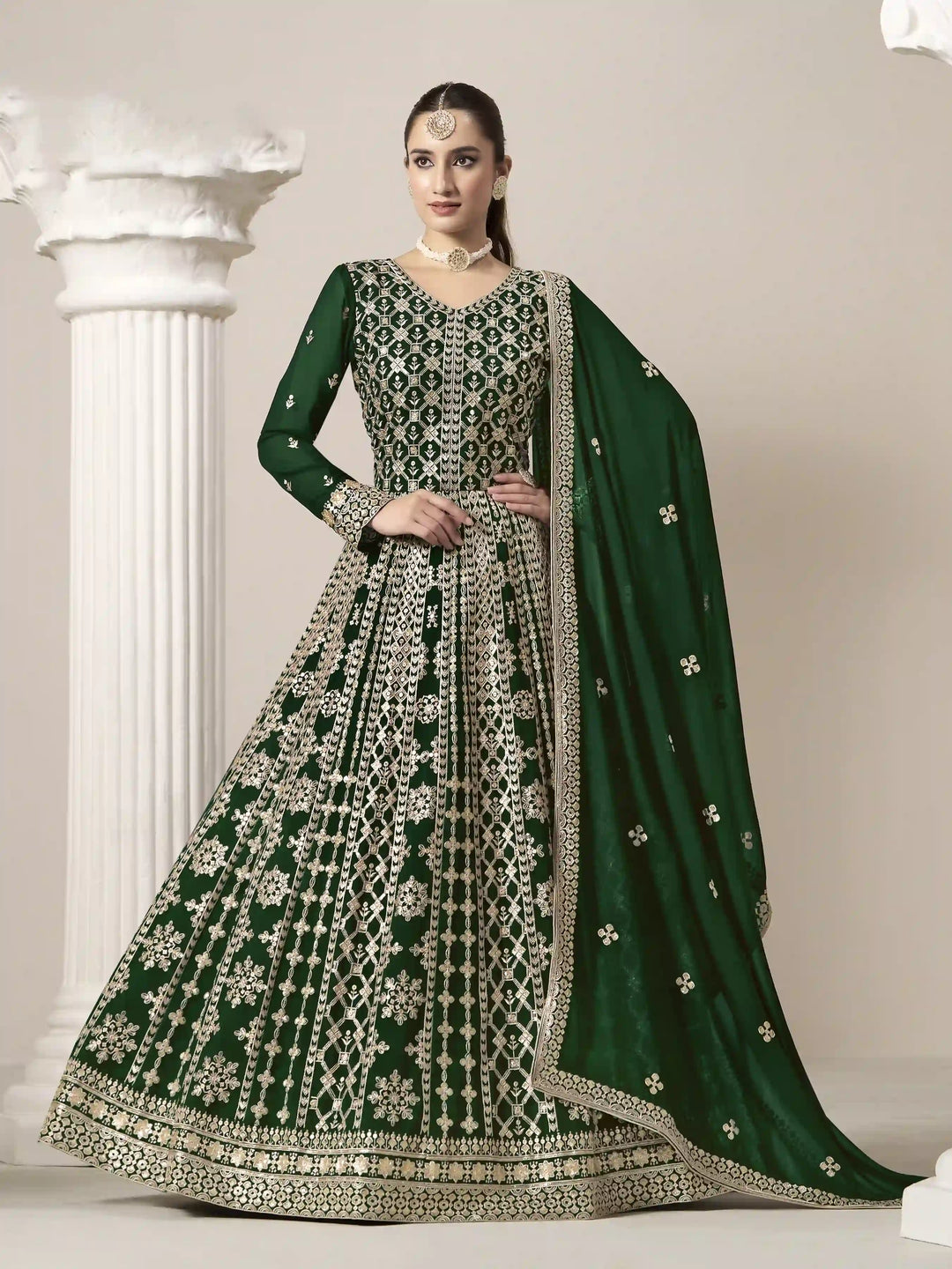 Stylish Faux Georgette Anarkali Suit with Embroidery for Weddings