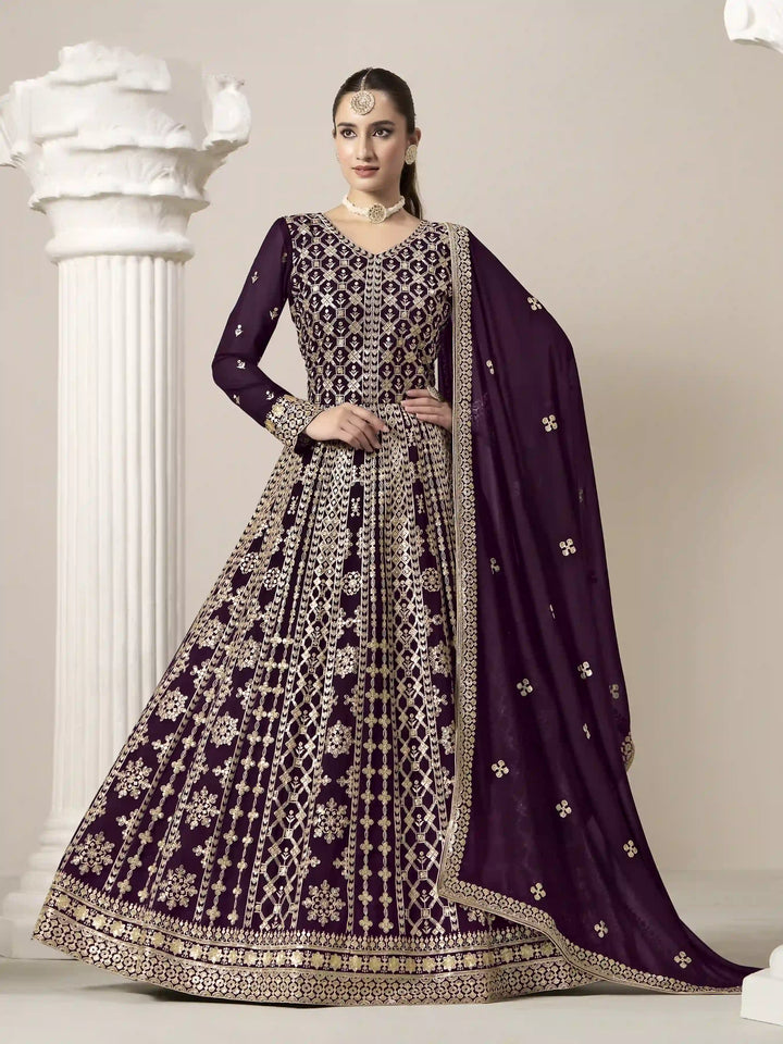 Stylish Faux Georgette Anarkali Suit with Embroidery for Weddings