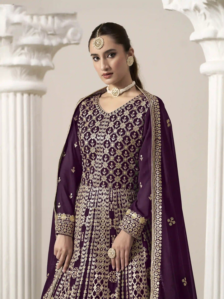 Stylish Faux Georgette Anarkali Suit with Embroidery for Weddings