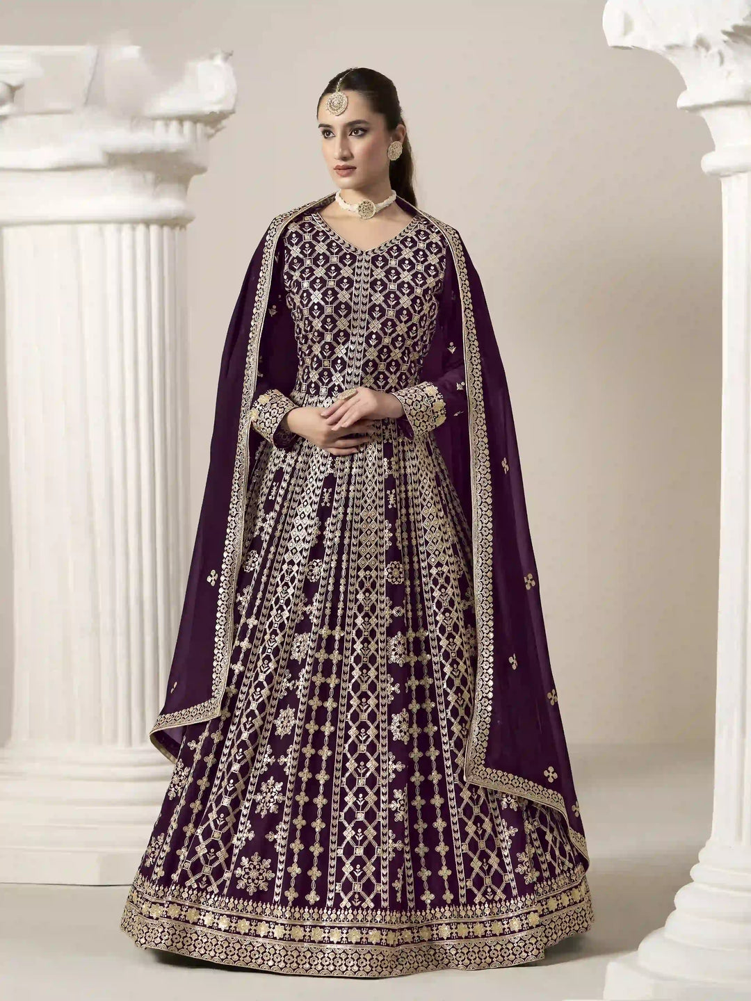 Stylish Faux Georgette Anarkali Suit with Embroidery for Weddings