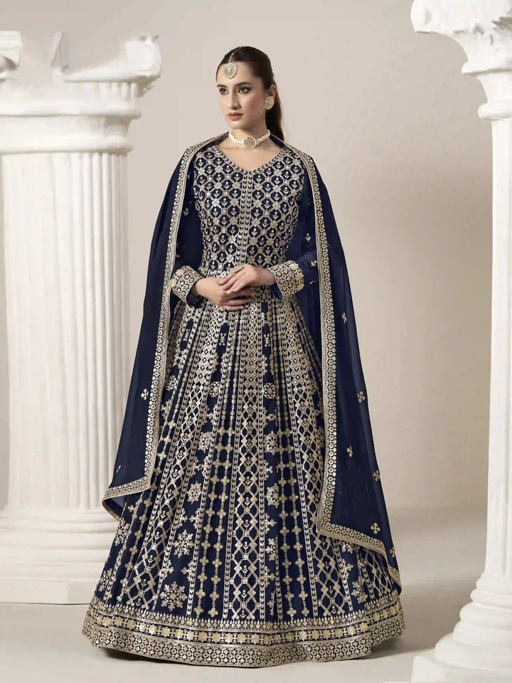 Stylish Faux Georgette Anarkali Suit with Embroidery for Weddings