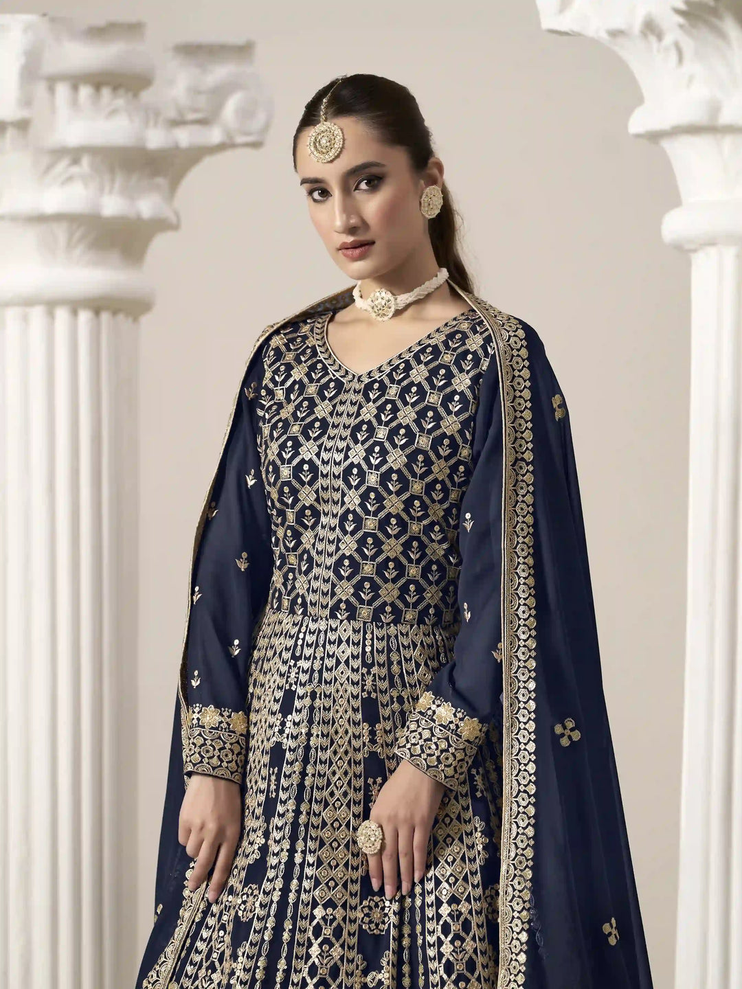Stylish Faux Georgette Anarkali Suit with Embroidery for Weddings