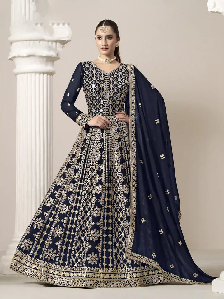 Stylish Faux Georgette Anarkali Suit with Embroidery for Weddings