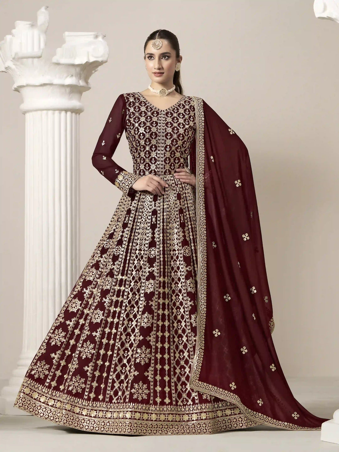 Stylish Faux Georgette Anarkali Suit with Embroidery for Weddings