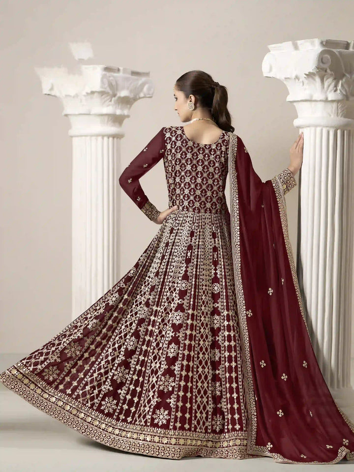 Stylish Faux Georgette Anarkali Suit with Embroidery for Weddings