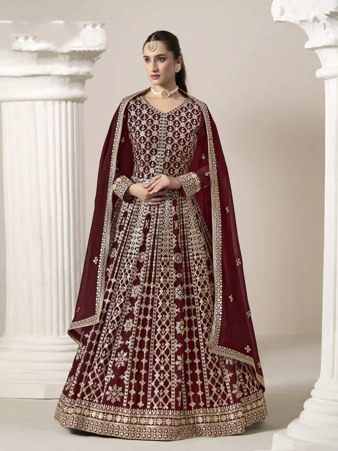 Stylish Faux Georgette Anarkali Suit with Embroidery for Weddings