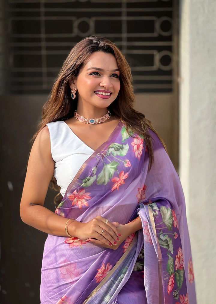 Luxurious Chanderi-Cotton Saree | Designer Digital Prints for Weddings
