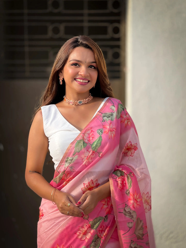 Luxurious Chanderi-Cotton Saree | Designer Digital Prints for Weddings