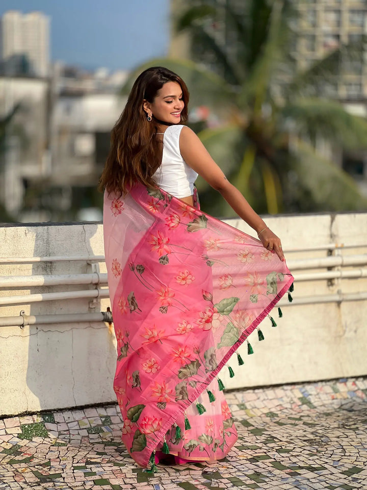 Luxurious Chanderi-Cotton Saree | Designer Digital Prints for Weddings