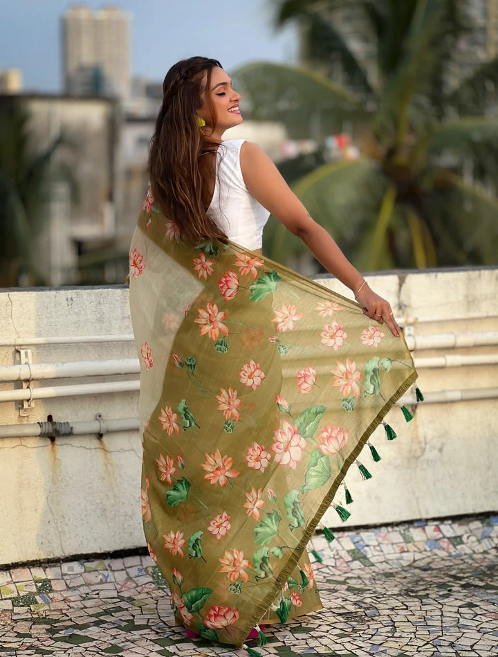 Luxurious Chanderi-Cotton Saree | Designer Digital Prints for Weddings