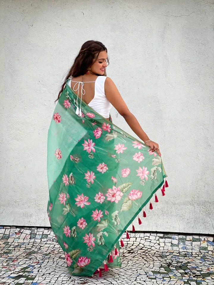 Luxurious Chanderi-Cotton Saree | Designer Digital Prints for Weddings