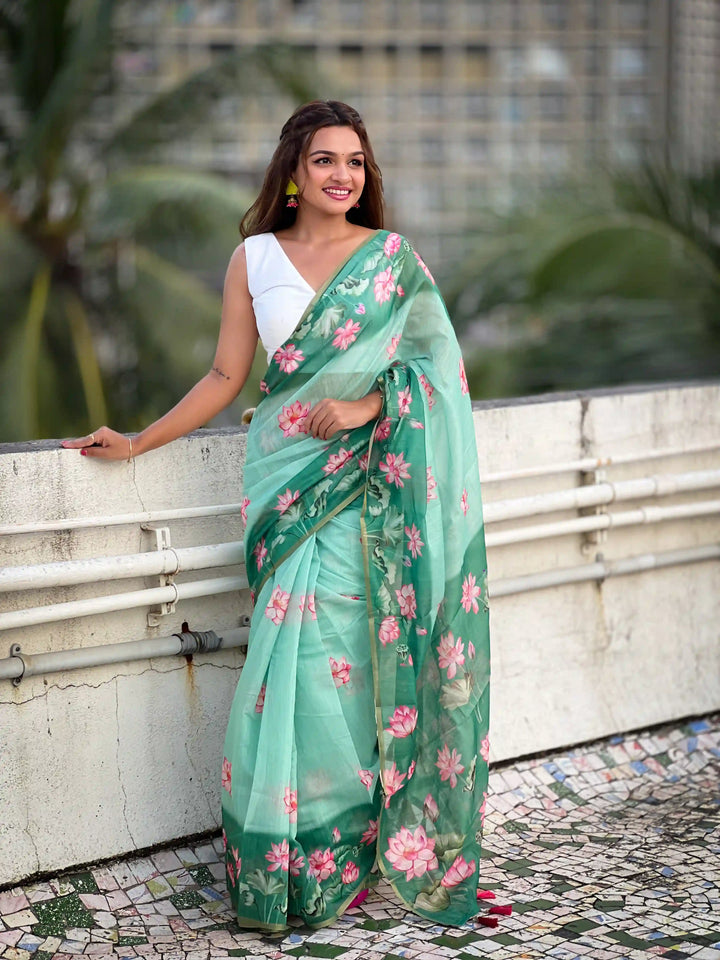 Luxurious Chanderi-Cotton Saree | Designer Digital Prints for Weddings