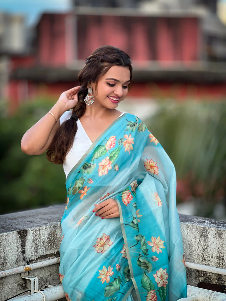 Luxurious Chanderi-Cotton Saree | Designer Digital Prints for Weddings