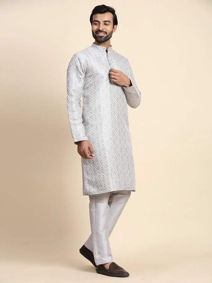 Classic Grey Jacquard Kurta Set | Perfect for Formal & Festive Events
