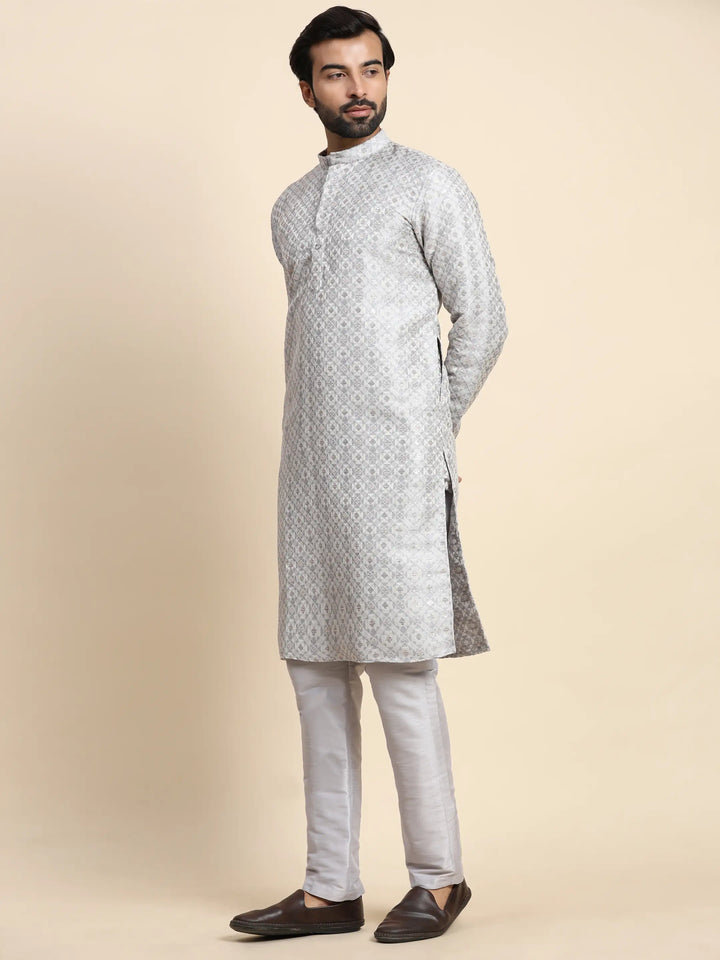 Classic Grey Jacquard Kurta Set | Perfect for Formal & Festive Events