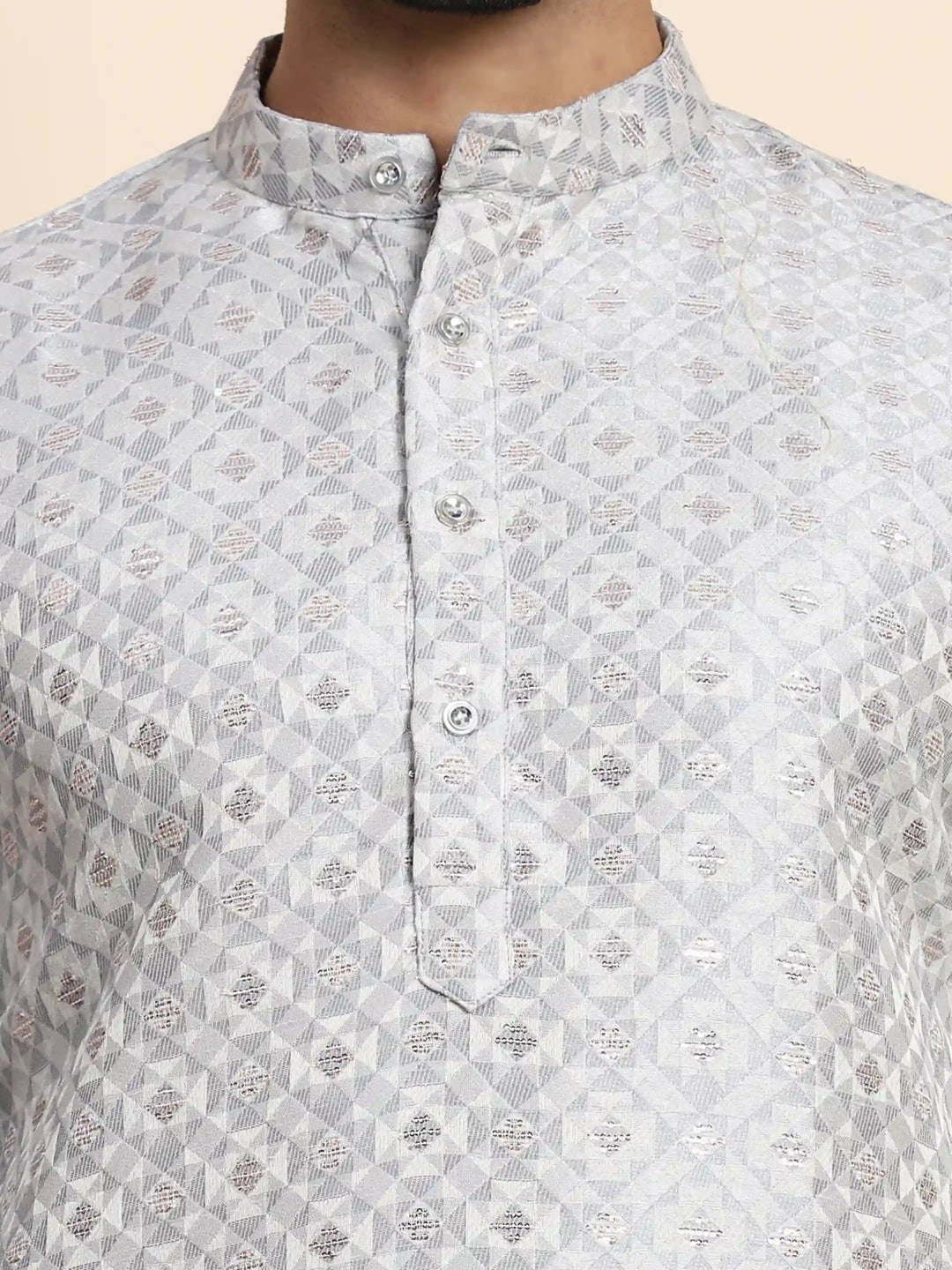 Classic Grey Jacquard Kurta Set | Perfect for Formal & Festive Events