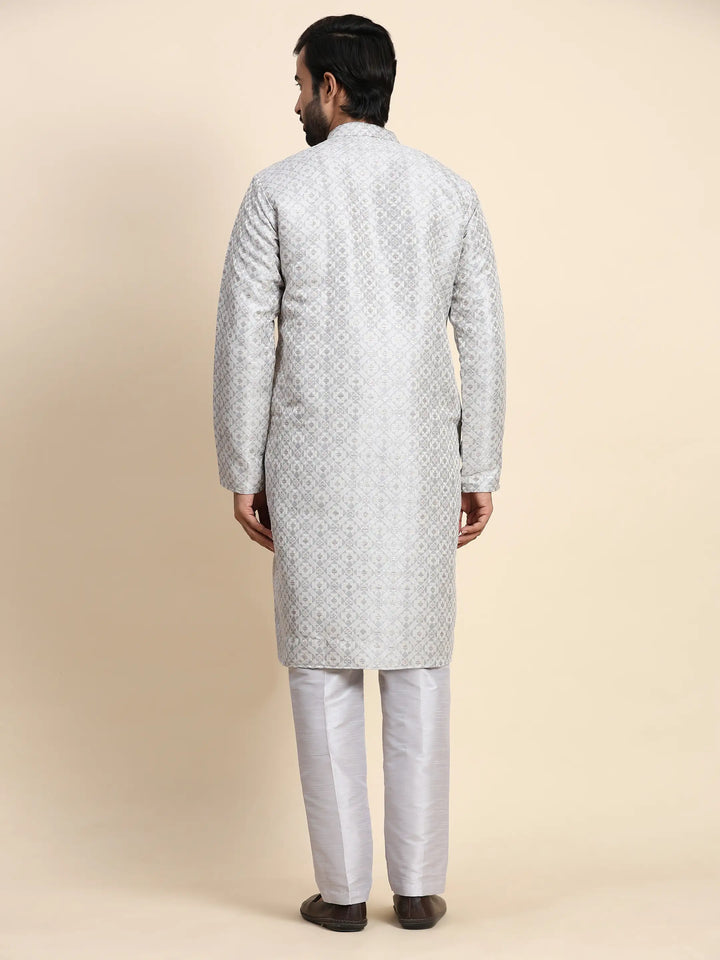 Classic Grey Jacquard Kurta Set | Perfect for Formal & Festive Events