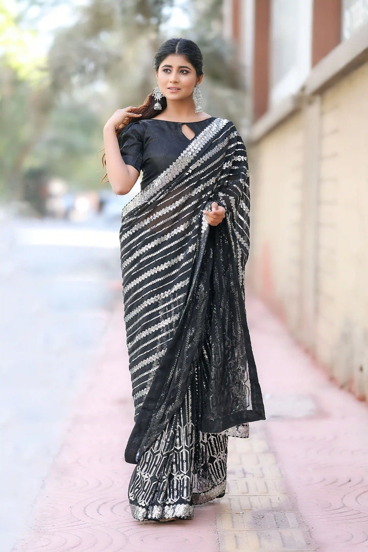 Georgette Saree with Sequins Embroidery | Chic Mono-Banglori Blouse for Weddings