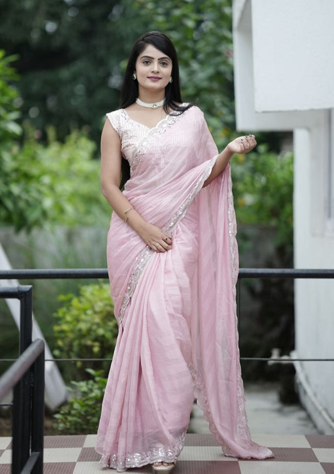Elegant Chiffon Saree with Wevon Jari and Sequins | Perfect for Weddings & Events