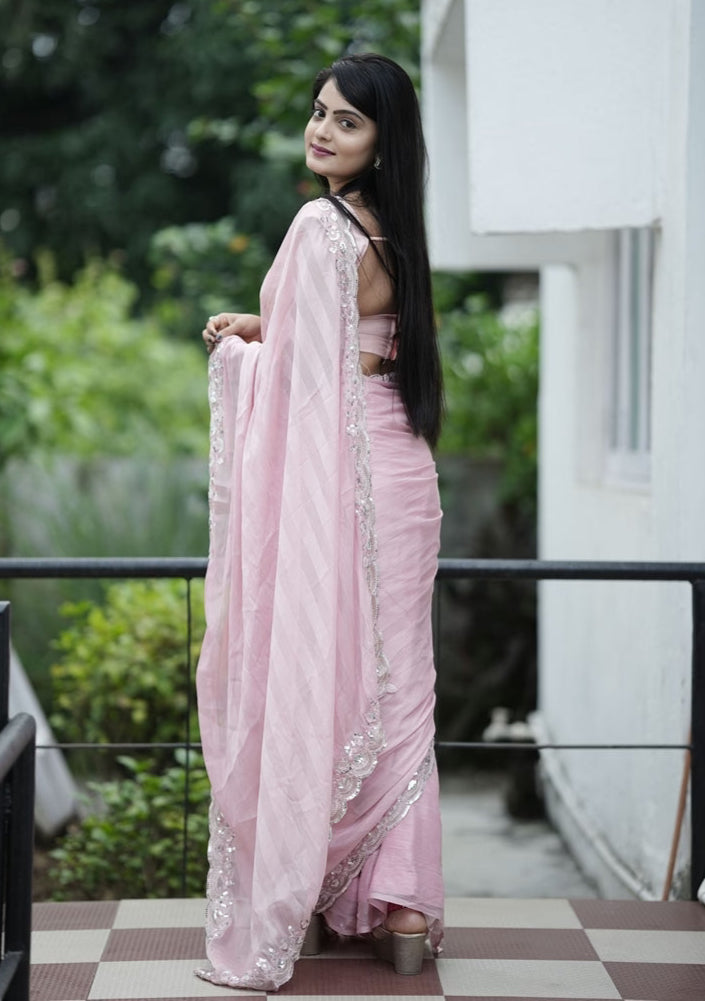 Elegant Chiffon Saree with Wevon Jari and Sequins | Perfect for Weddings & Events
