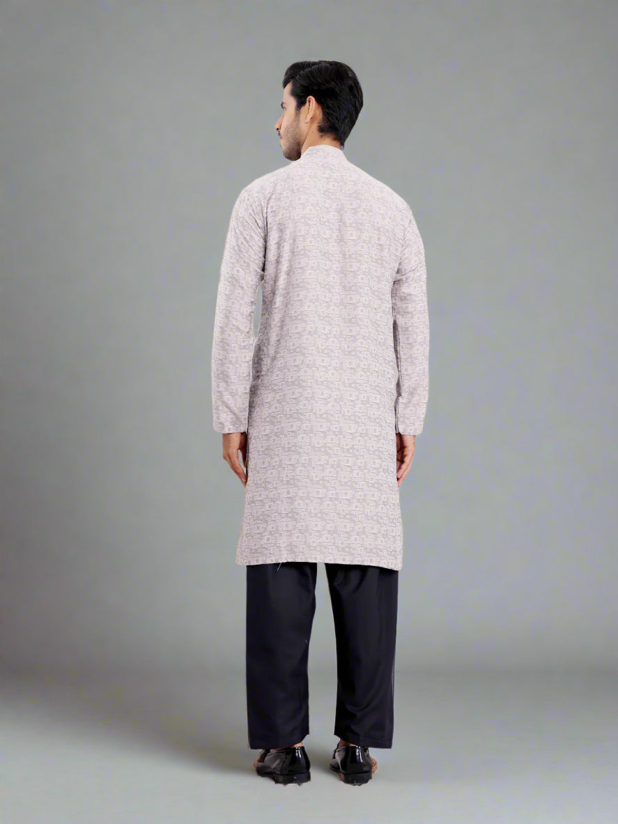 Elegant Grey Kurta for Men | Viscose with Wevon Jacquard Designer Work