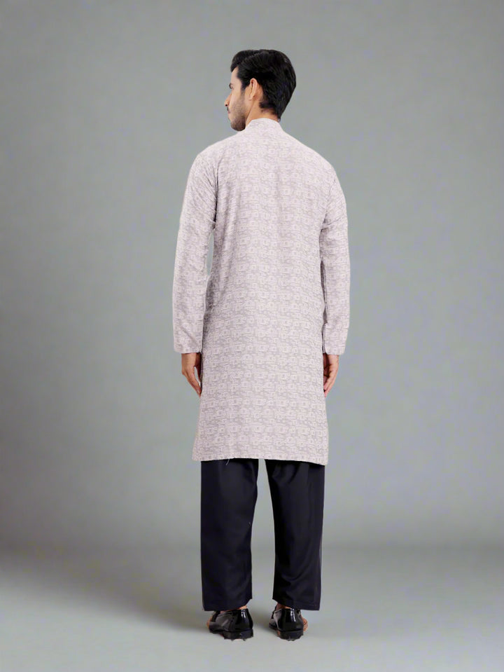 Elegant Grey Kurta for Men | Viscose with Wevon Jacquard Designer Work