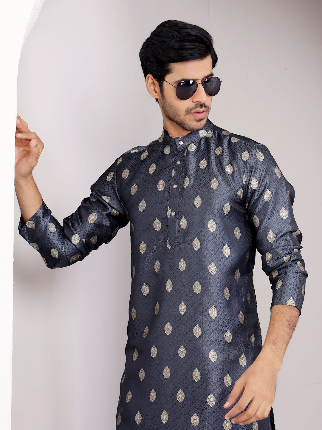 Stylish Navy Blue Kurta | Viscose with Wevon Jacquard Designer Embroidery