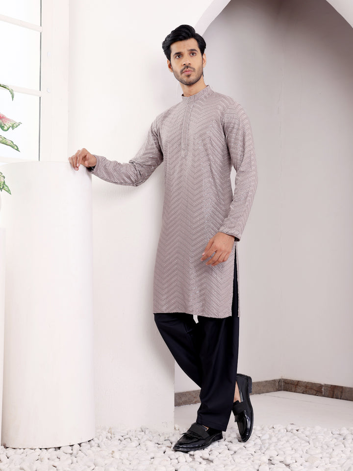 Elegant Grey Festive Kurta | Viscose Fabric with Chikankari Embroidery
