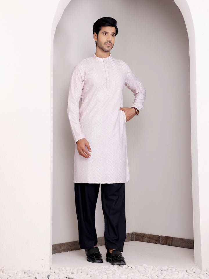 Light Pink Georgette Kurta | Chikankari Embroidery for Festive Wear