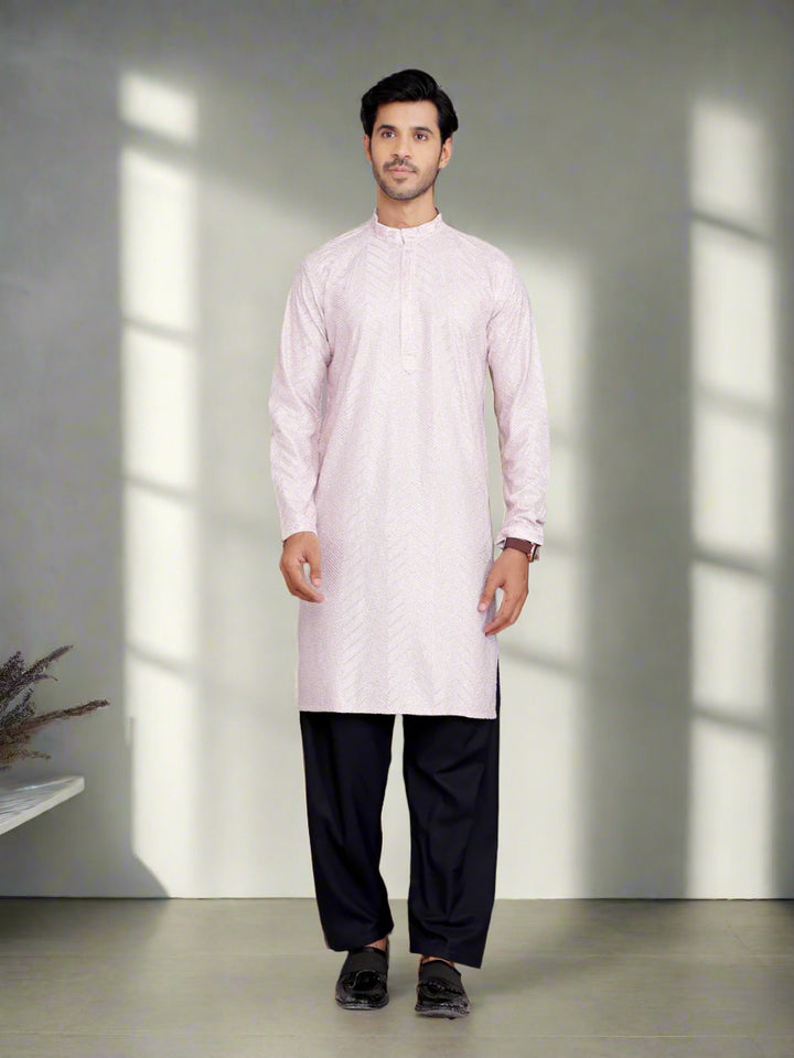Light Pink Georgette Kurta | Chikankari Embroidery for Festive Wear